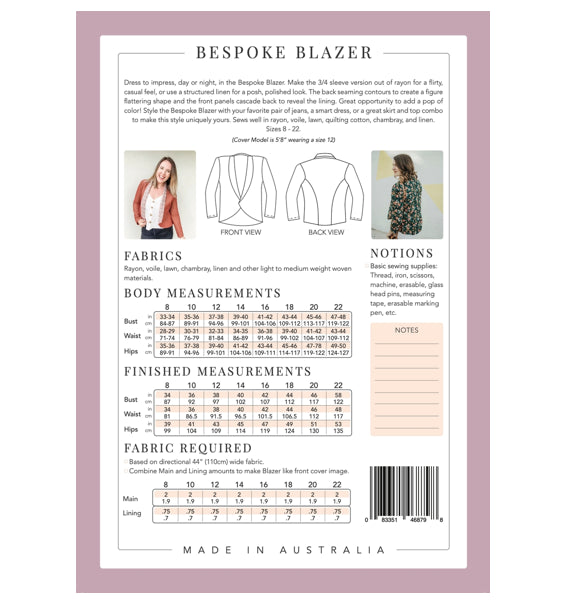 Bespoke Blazer Sewing Pattern by Sew to Grow