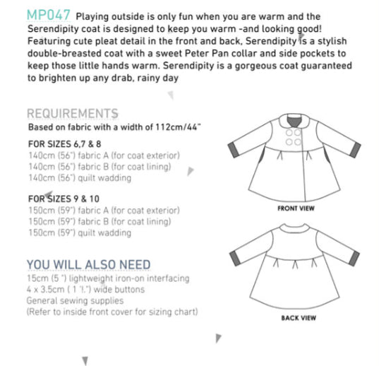 Serendipity Child's Winter Coat Pattern