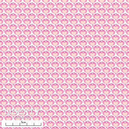 Liberty In Love Tana Lawn™ cotton fabric with pastel pink hearts on a pale background
