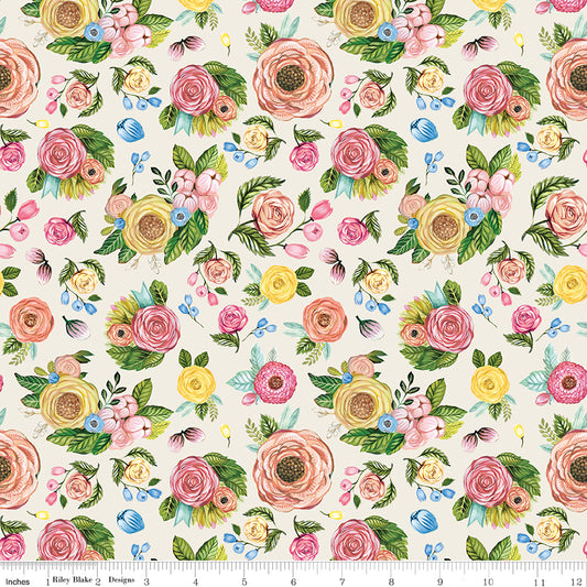 Sweet Spring Easter Fabric | Easter Floral Arrangements | Cotton | 25cm