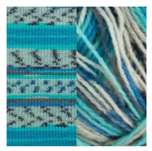 Fiddlesticks Harlequin 4 Ply Sock Yarn - Aqua Self Striping