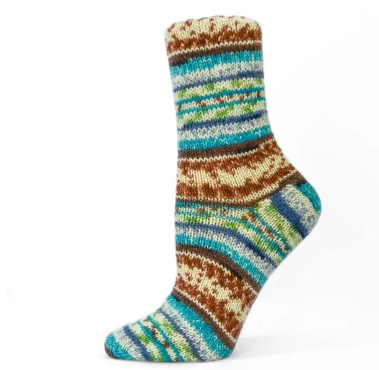 Fiddlesticks Jester 4 Ply Sock Yarn - Brown Aqua Self Striping