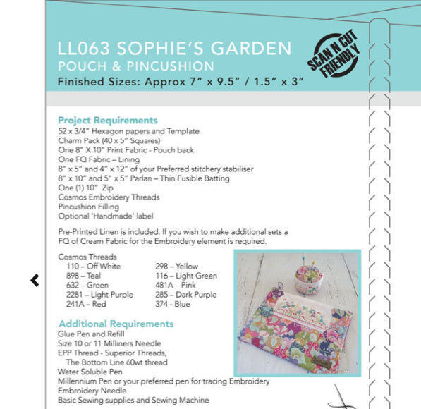 Sophie's Garden Pouch & Pincushion | EPP Pattern with Template Sheets & Linen