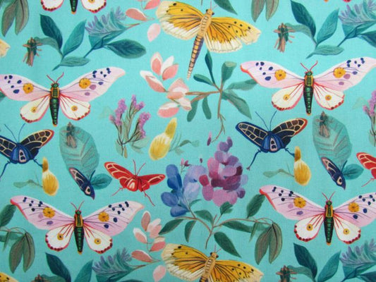 Moths on Teal | Cotton | 25cm