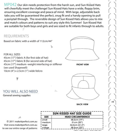 Sun Kissed Reversible Hat Sewing Pattern - S to XL