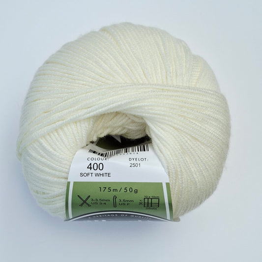 Morris & Sons Empire Wool 4 Ply - Soft White | Superfine Merino