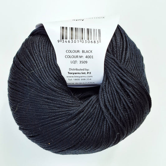 Bellissimo Airlie | 4 Ply Cotton Yarn 50g | Black