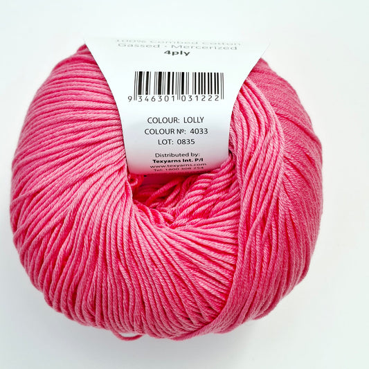 Bellissimo Airlie | 4 Ply Cotton Yarn 50g | Lolly Pink