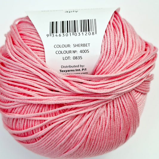 Bellissimo Airlie | 4 Ply Cotton Yarn 50g | Sherbet Pink