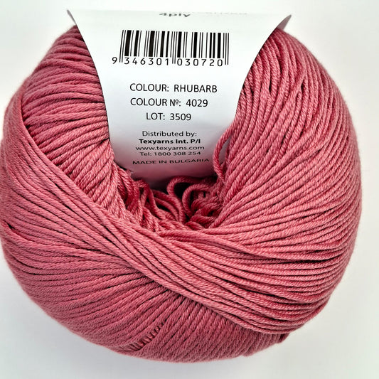 Bellissimo Airlie | 4 Ply Cotton Yarn 50g | Rhubarb Pink