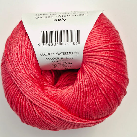 Bellissimo Airlie | 4 Ply Cotton Yarn 50g | Watermelon Pink