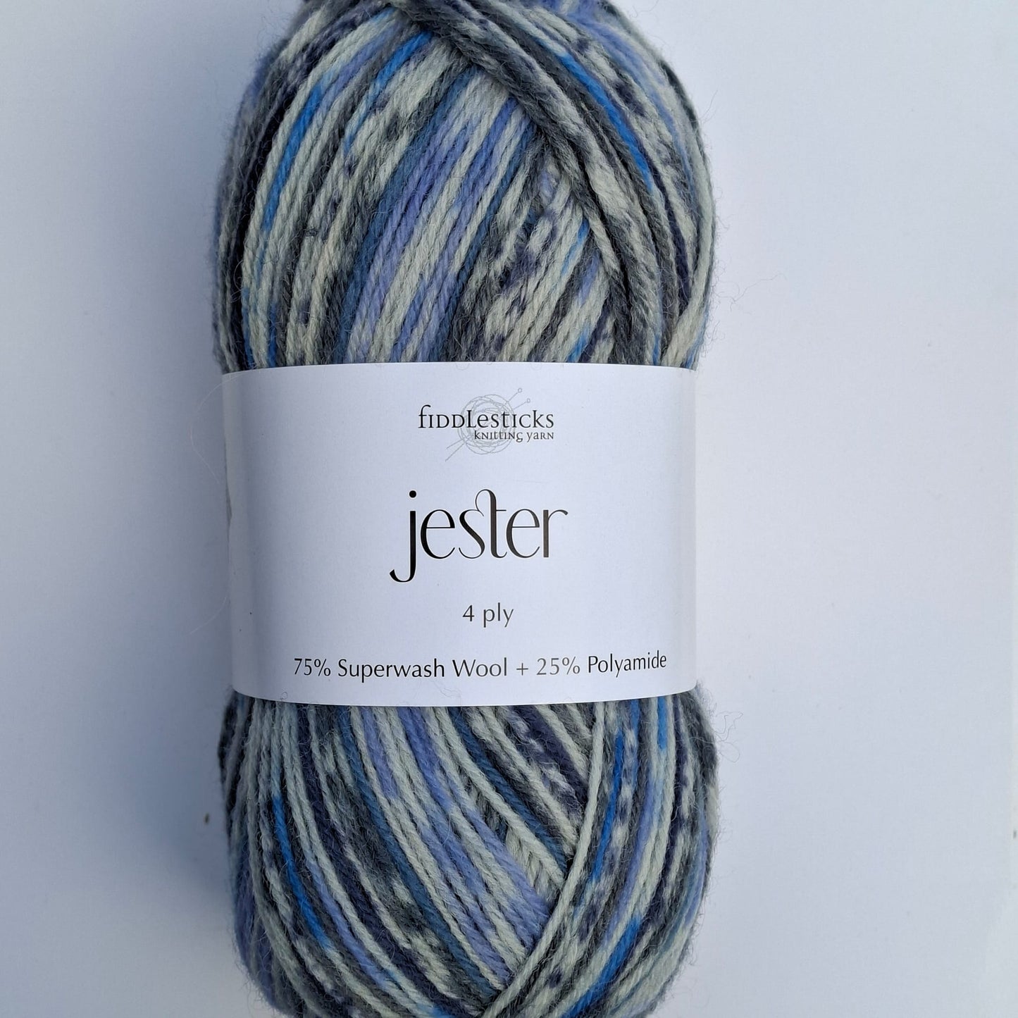 Fiddlesticks Jester 4 Ply Sock Yarn - Grey Blue Self Striping